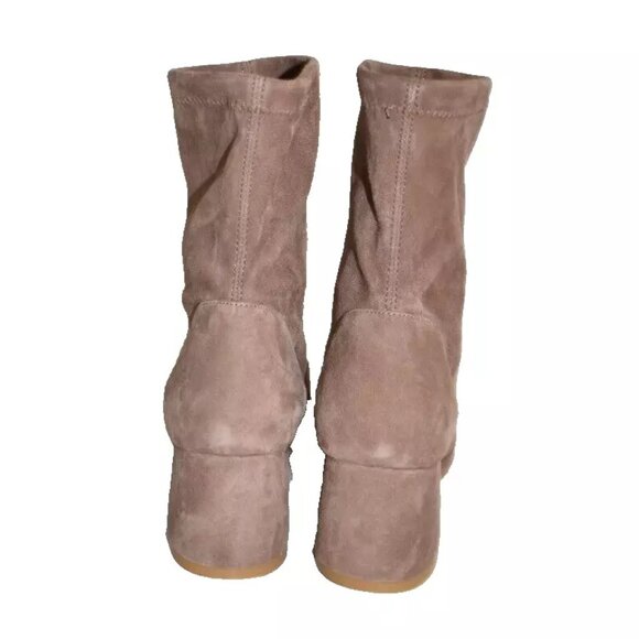 $700 STUART WEITZMAN Flareblock 60MM Suede Booties SQUARE TAUPE SOCK 11.5 (PB22) - Picture 6 of 8